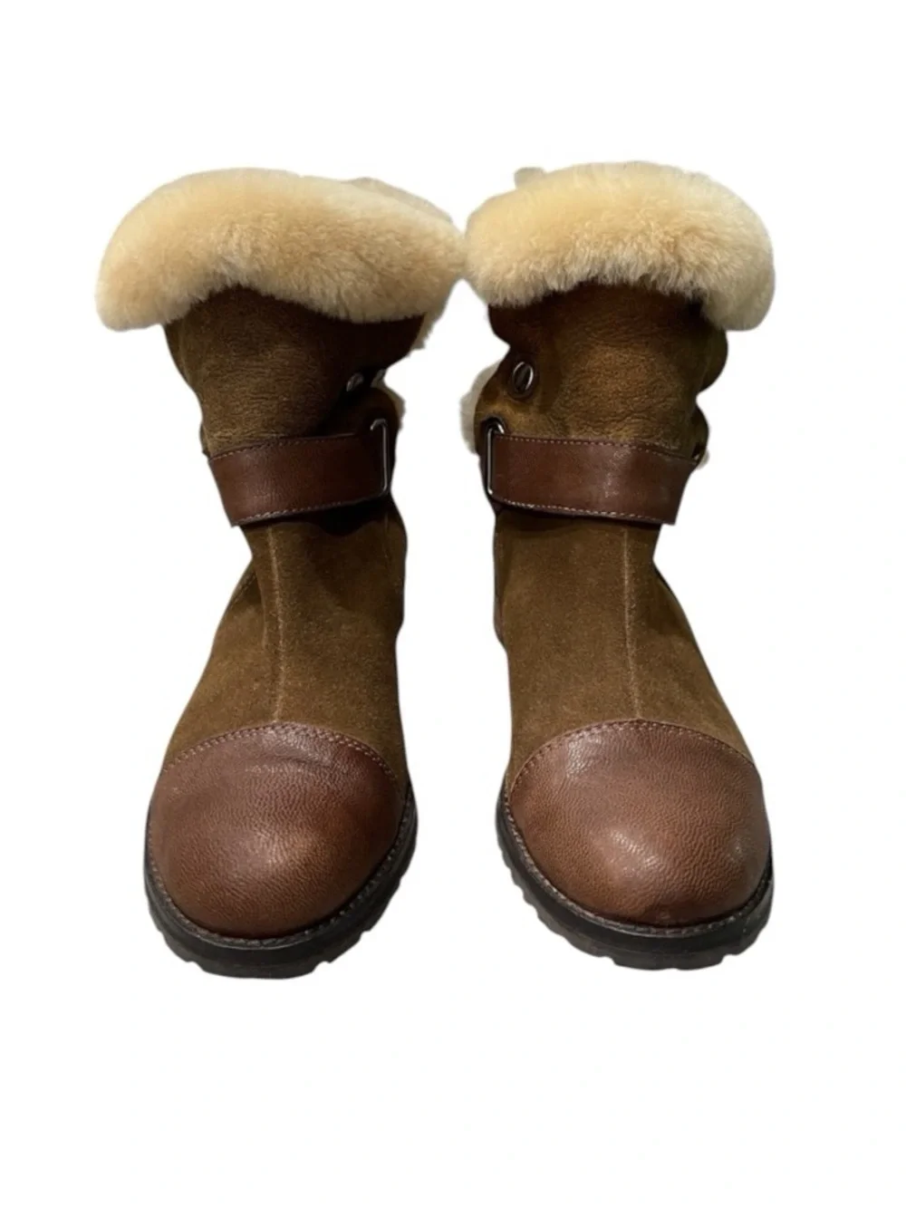Matt Bernson Tundra Shearling Boots 7.5 Suede Buckle Winter Booties